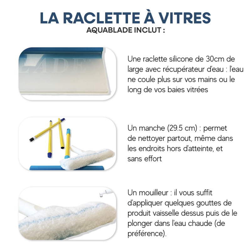 Raclette silicone pour vitres Aquablade - manche 120 cm
