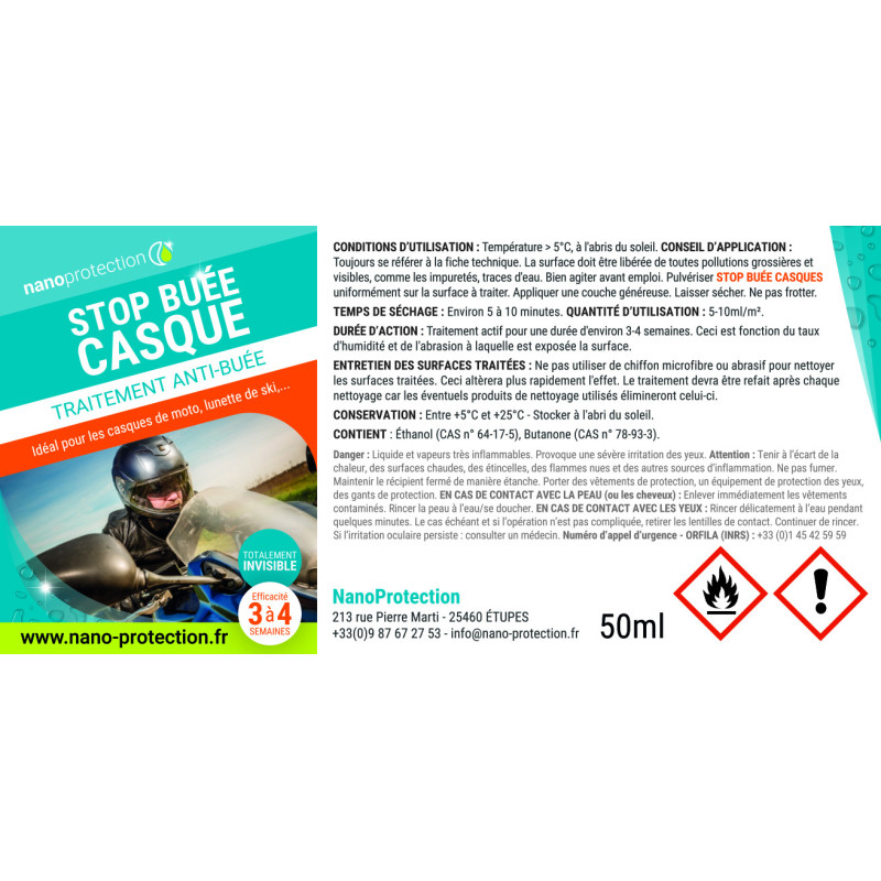STOP BUEE CASQUES - Anti buée pour visière de casque moto 50ml